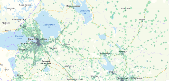 Зона покрытия МТС на карте Южно-Сахалинск 